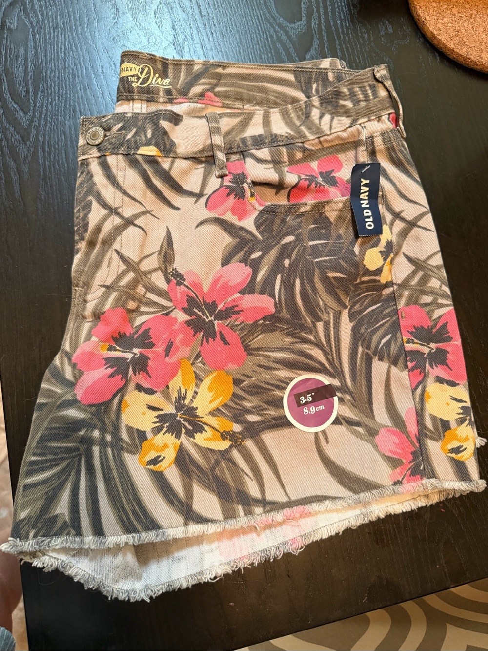 Old Navy Beige Denim Shorts with Pink & Yellow Floral Print